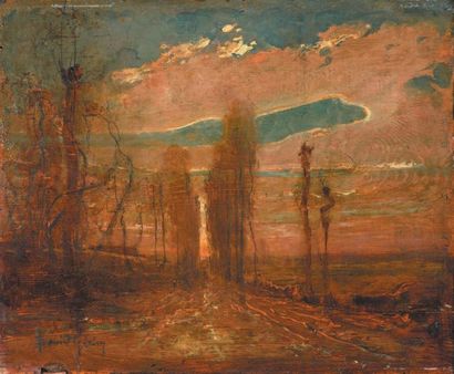 David GIRIN (1848-1917) Après l'orage, route de Montbrison
Huile sur panneau, signée...