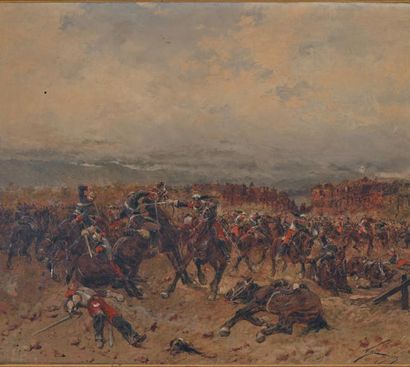 Wilfrid Constant BEAUQUESNE (1847-1913) Combat sous Verdun
Huile sur toile, signée...