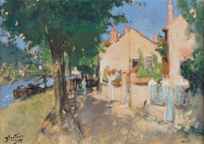 Pierre Eugène MONTEZIN (1874-1946) Le quai de la Croix Blanche à Saint-Mammès
Huile...