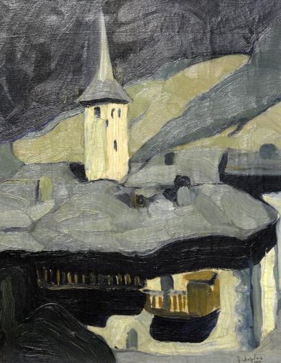 Jacques LAPLACE (1890-1955) Église de montagne sous la neige
Huile sur toile, signée...