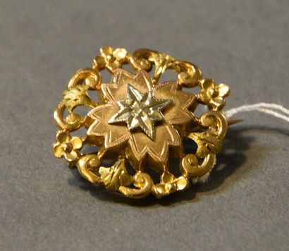 Bijoux - Joaillerie Petite broche ronde en or de trois tons 18K (750/°°), à décor...
