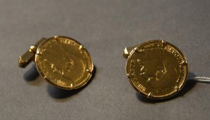 Bijoux - Joaillerie Paire de boutons de manchettes en or jaune 18K (750/°°) chacun...