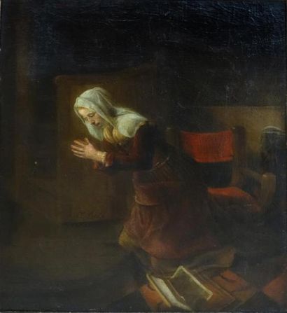 TABLEAUX ANCIENS Attribué à Ferdinand BOL (1616-1680) Femme priant à genoux dans...