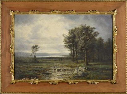 TABLEAUX ANCIENS Leberecht LORTET (1826-1901) Paysage Huile sur toile signée en bas...