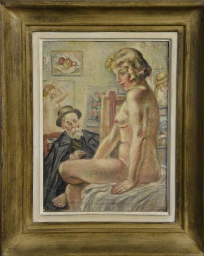 null Abel Jules FAIVRE (1867-1945) L'artiste et son modèle Huile sur toile signée...