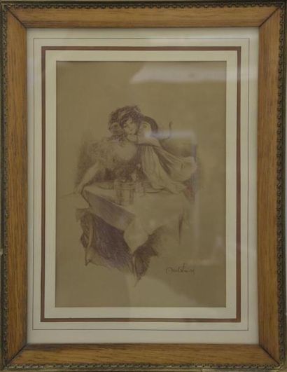null Abel Jules FAIVRE (1867-1945) Femme et guignol Sanguine signée en bas à droite...
