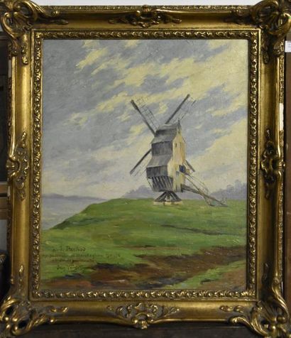 null Jean VERSCHNEIDER (1872-1943) Le moulin à vent Huile sur toile signée en bas...