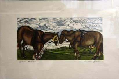 Art moderne et contemporain Moreno PINCAS (né en 1936) Les chevaux Aquatinte H. 30...