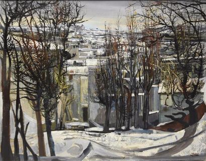 null Louis TRABUC (1928-2008) Paysage sous la neige Huile sur toile signée en bas...