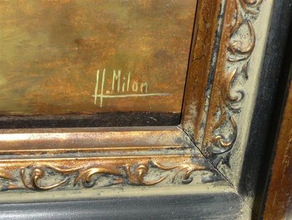 Art moderne et contemporain H. MILON Nature morte au pichet d'étain Huile sur panneau...