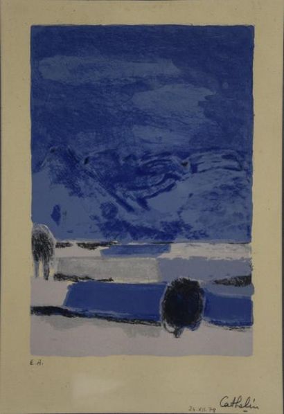 Art moderne et contemporain Bernard CATHELIN (1919-2004) Champ de lavande Lithographie,...