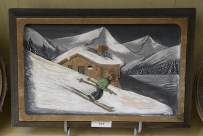 null SUGEO? Le skieur Bois sculpté et polychrome, signé en bas à droite H. 16 cm...