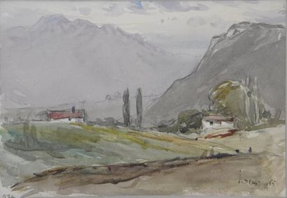 null Joannes DREVET (1854-1940) Paysage alpin Aquarelle signée et datée 1925 en bas...