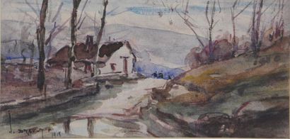 null Joannes DREVET (1854-1940) Paysage d'hiver Aquarelle signée et datée 1918 en...