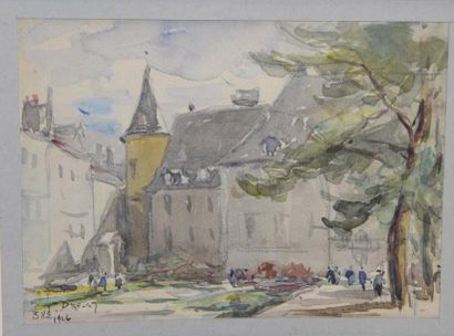null Joannes DREVET (1854-1940) Jardin de ville à Grenoble Aquarelle signée et datée...