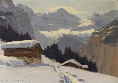 null Charles-Henry CONTENCIN (1898-1955) Wengen en hiver et le Breithorn Huile sur...