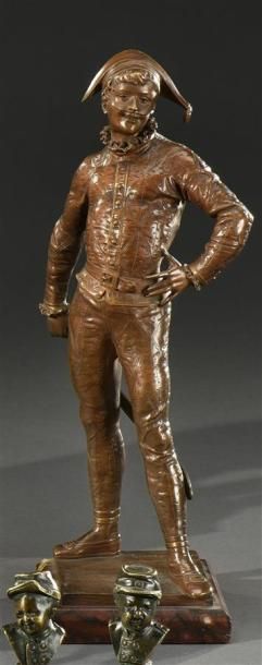 null Emile LAPORTE (1858-1907) Arlequin Bronze à patine brune, signé sur la terrasse...