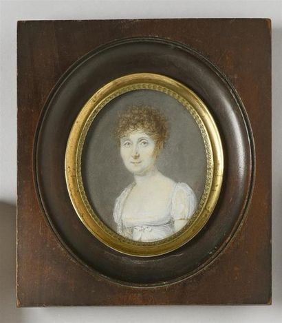 null Ecole FRANCAISE du début du XIXe siècle Portrait de femme à la robe blanche...