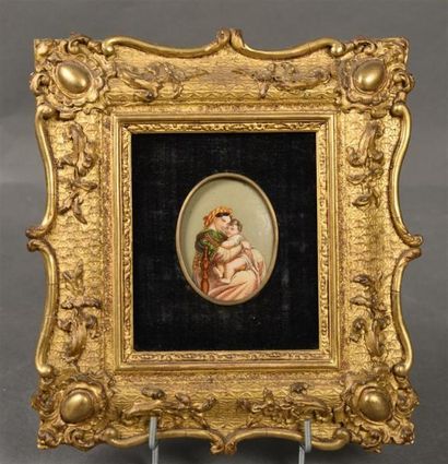 null Madone de Raphael Fixé sous verre XIXe siècle H. 7 cm L. 6 cm (à vue) Encad...