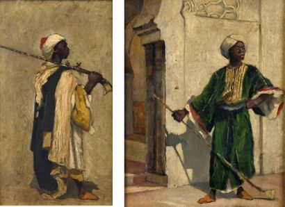 Attribués à Pierre MOUSSET (1850-1894) Jeunes nubiens
Deux huiles sur toile en pendant
H....