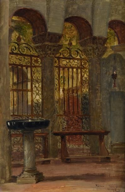 Ernest BORDES (1852-1914) Intérieur d'église, 1887
Huile sur toile, située «Ravenne»,...