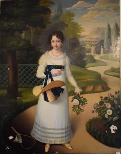Pierre Charles CIOR (1769-1840) Portrait de jeune femme dans un parc
Huile sur toile,...