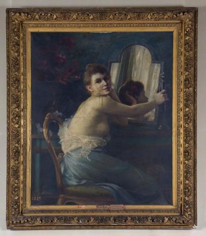 Pierre MOUSSET (1850-1894) Coquetterie
Huile sur toile, signée en bas à gauche
Porte...