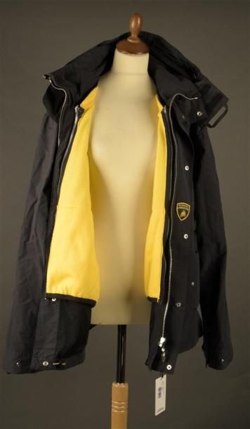 null LAMBORGHINI. Parka pour homme en toile coton et polyester enduite noire, capuche,...