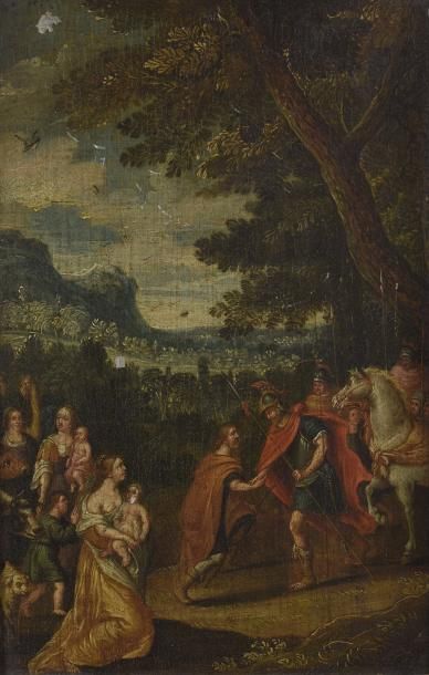 null Ecole FLAMANDE, vers 1640 David et Abigaïl ; Jacob et Rachel Paire de panneaux...