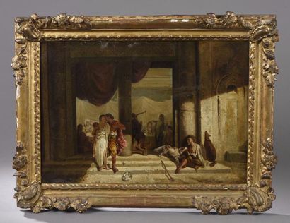 null Attribué à Nicolas CHIFFLART (1825-1901) Lazare et l'homme riche Huile sur toile...