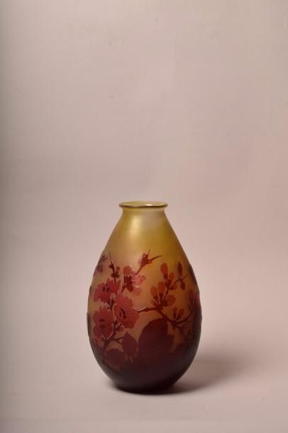 null Établissements GALLÉ (1904-1936) Branches de pommier en fleurs Vase obus à large...