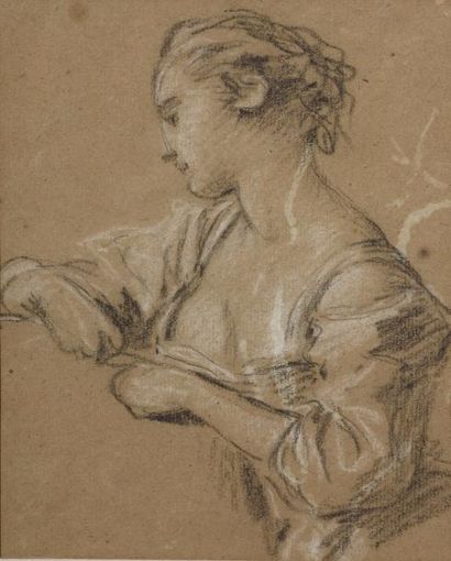 null François BOUCHER (Paris 1703 - 1770) Paysanne en buste de profil Crayon noir...