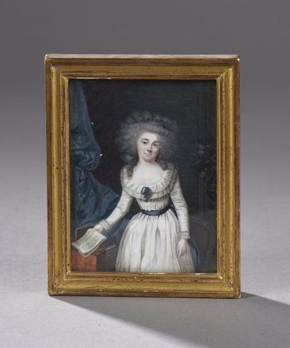 Entourage de LABILLE-GUIARD (Madame Adélaïde, 1749-1803) 
Jeune femme tenant une...