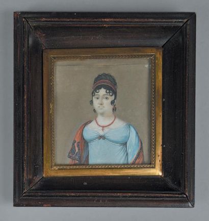 École FRANÇAISE vers 1810 
Portraits d'un couple de personnages
Deux miniatures rectangulaires...