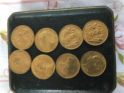 Angleterre Huit pièces de Souverains en or, Victoria
Poids: 63,70 g
Vendu sur désignation...