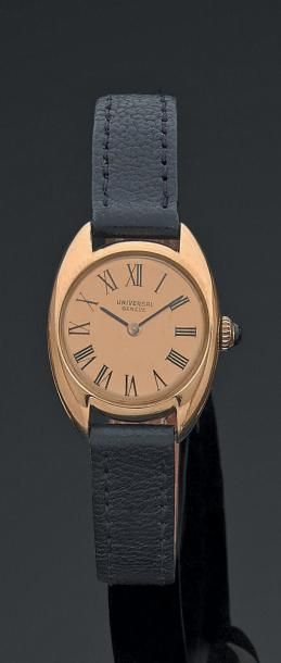 UNIVERSAL GENEVE Montre-bracelet de dame, la montre de forme ronde en or jaune 750...