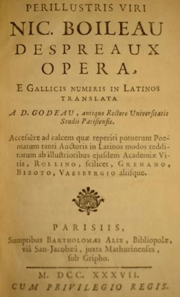 null BOILEAU-DESPRÉAUX (Nicolas). Opera. Traduction latine par Michel GODEAU. Parisiis,...