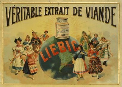 null Véritable extrait de viande LIEBIG, vers 1900 Rare tôle publicitaire emboutie...