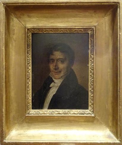 null Ecole FRANCAISE du XIXe siècle Portrait d'homme Huile sur panneau H. 23 cm L....
