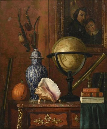 null Ecole FRANÇAISE du XIXe SIÈCLE
Nature morte au globe terrestre
Huile sur toile,...