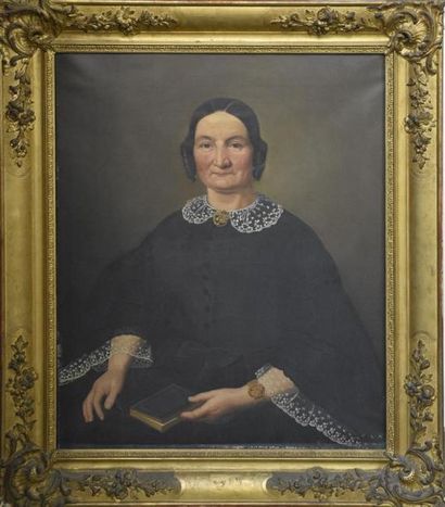 null École FRANCAISE du XIXe siècle Portrait de femme Huile sur toile, signée et...