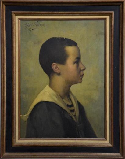 null Gabriel VILLARD (XIXe siècle) Portrait d'un jeune garçon en matelot Huile sur...