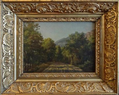 null Louis VAGNAT (1842-1886) Paysage Huile sur isorel H. 16,5 cm L. 22,5 cm