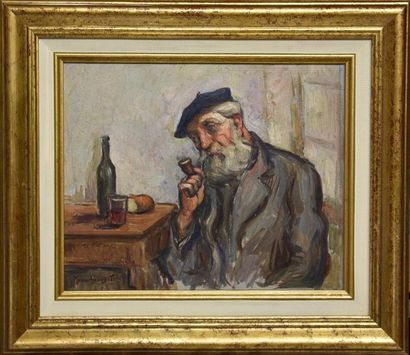 null ROUX - ABOUGIT (XIXe-XXe siècle)
Vieillard attablé fumant la pipe
Huile sur...