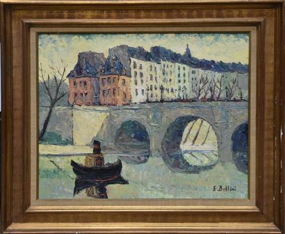 null Emmanuel BELLINI (1904-1989) Le Pont-Neuf Huile sur toile, signée en bas à droite...