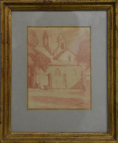 null Louis CHARRAT (1903-1971) La vieille église Dessin à la sanguine, signé en bas...