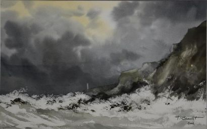 null Pierre CHARRIOT (1929) Ciel d'orage au bord de l'(?) Aquarelle signée en bas...