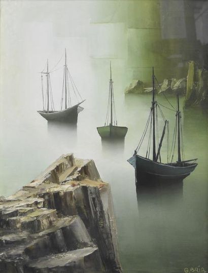null Gilbert BRIA (né en 1933) Trois bateaux de pêche Huile sur toile, signée en...