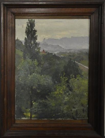 null Gaston GERARD (1859 - ?) Paysage de montagne, Grenoble ? Huile sur toile signée...