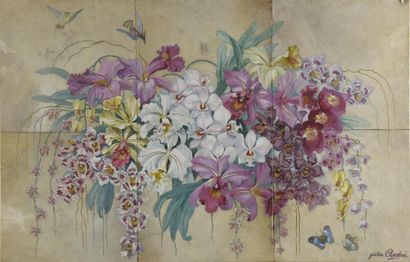 null Gaston ANDRE (1884-1970) Bouquet de fleurs Huile sur parchemin marouflée sur...